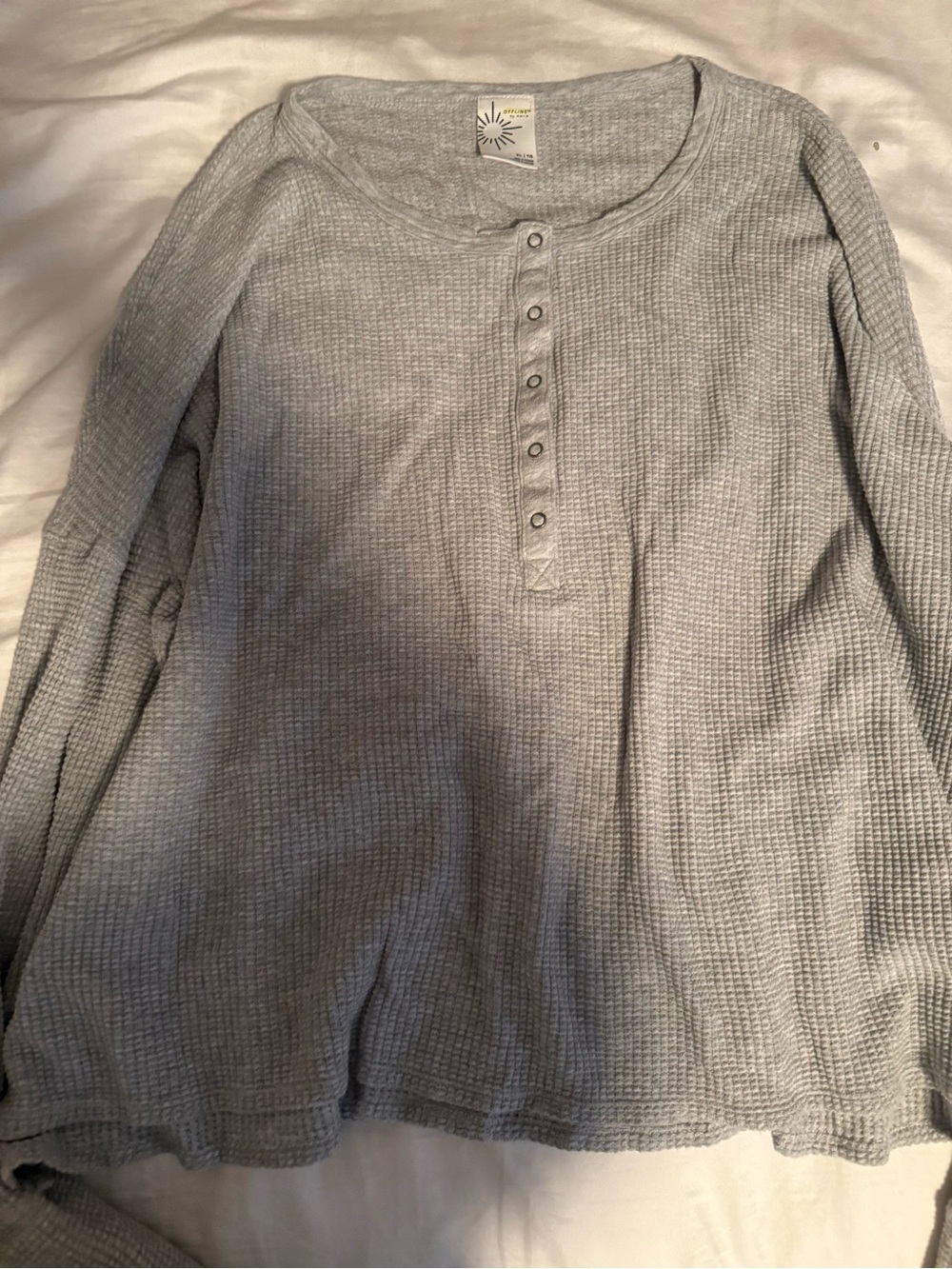 aerie Heather Gray Waffle Henley Long Sleeve Top